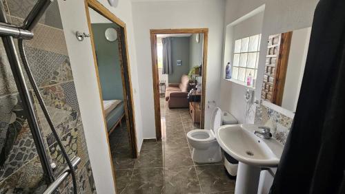ein Badezimmer mit Toilette, Waschbecken und Dusche in der Unterkunft Finca Parella in Huércal-Overa
