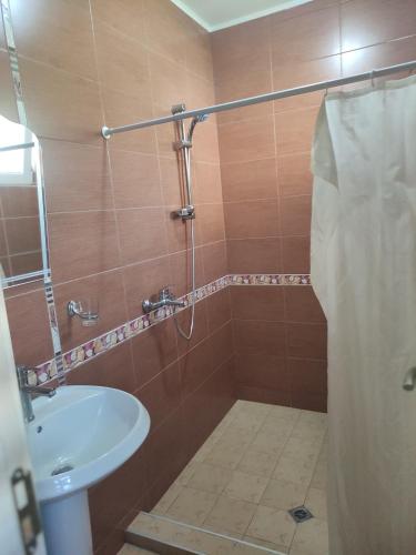 a bathroom with a shower and a sink at Miranis in Byala