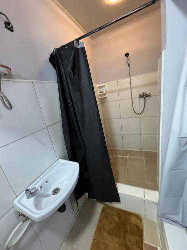 a bathroom with a shower and a sink at Elimisam cabin in Kitwe