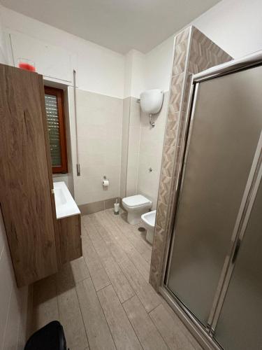 a bathroom with a shower and a sink and a toilet at B&B ombra dei pini in San Leucio del Sannio
