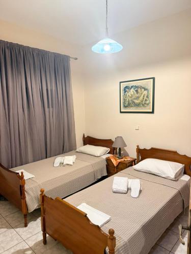 a bedroom with two beds and a window at George's & Amalia's appartments 2 in Afantou