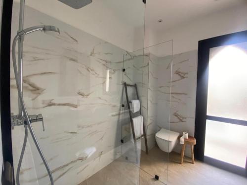 a bathroom with a shower and a toilet at Villa Bouchra in Marrakesh