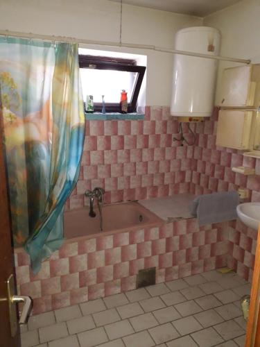 a bathroom with a bath tub and a sink at Petrovic in Sombor