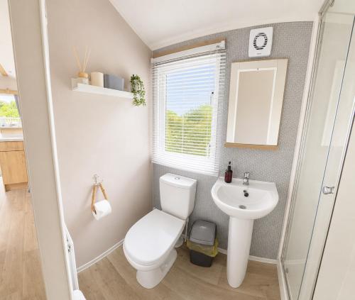 a small bathroom with a toilet and a sink at Tide & Anchor - Newperran 102 in Cubert