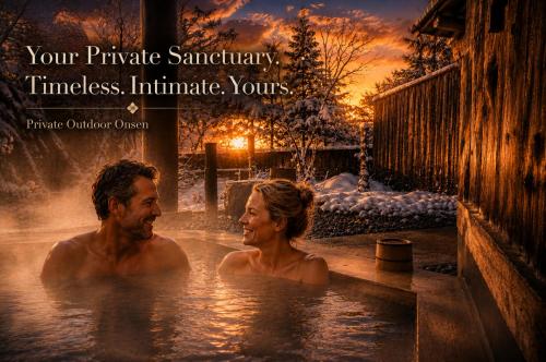 a movie poster of a man and woman in a hot tub at Kazeya in Takayama