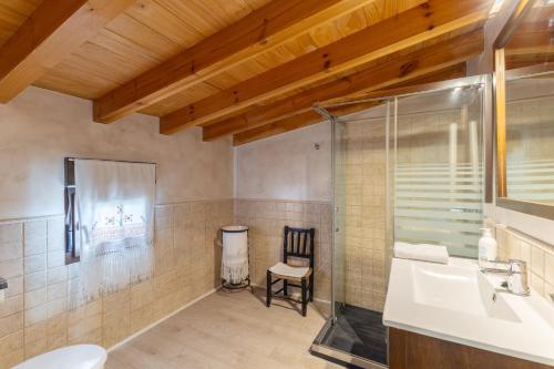 a bathroom with a sink and a shower and a toilet at Paraje Navazos in Gavilanes