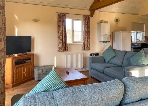 a living room with a couch and a tv at Oak Farm Lodges in Roydon