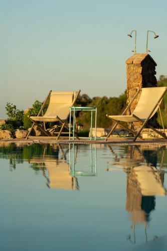 zwei Liegestühle neben einem Swimmingpool in der Unterkunft Agoulos Beach Hotel in Argassi