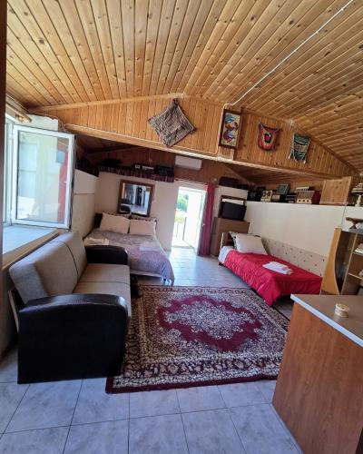 a living room with a couch and a bed at Authentic Village House in Tourkolékas