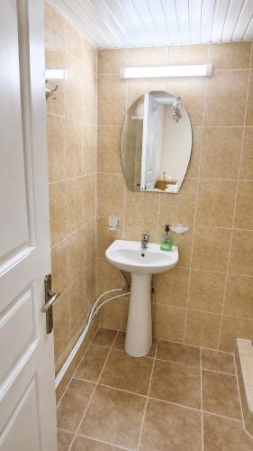 a bathroom with a sink and a mirror at Tuz House R5 in Bakuriani