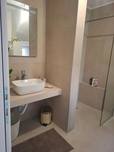 a bathroom with a sink and a mirror at Apartmani Emma II in Gobovići