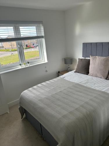 a bedroom with a large bed and two windows at House of Berry in EDI