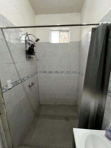 a bathroom with a shower and a sink at Deluxe noir Loft cerca de parque fundidora in Monterrey