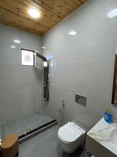 a bathroom with a toilet and a sink at زهرة الخليج in Jerash