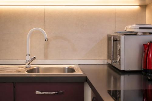 a kitchen with a sink and a microwave at App Aurum in Brtonigla