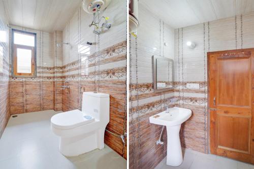 two pictures of a bathroom with a toilet and a sink at Shiwalik Hills in Shimla