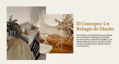 a brochure of a living room with a couch and a table at Ocre y Cal in Consuegra
