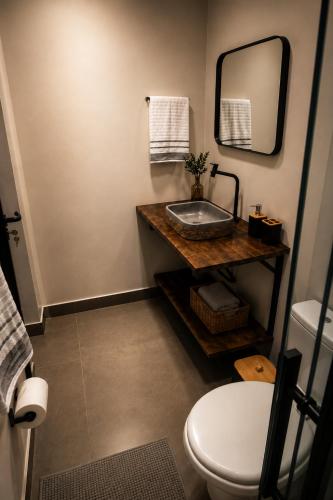 a bathroom with a sink and a toilet at Sely Suítes in Ametista do Sul