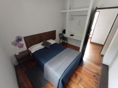 a bedroom with a bed and a desk in it at Hostal Schultz in Mexico City