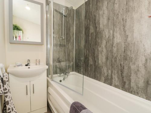 a bathroom with a shower and a sink and a bath tub at The Cotswold Holiday Lodge in Evesham
