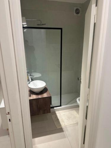 a bathroom with a sink and a shower at Colón 2 in Mar del Plata