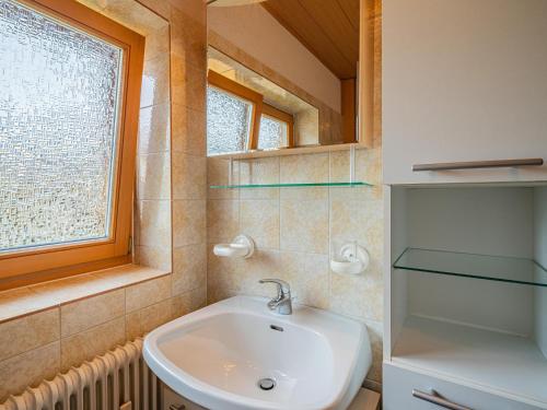 a bathroom with a sink and a window at Das Bergnest Bergluft in Söll