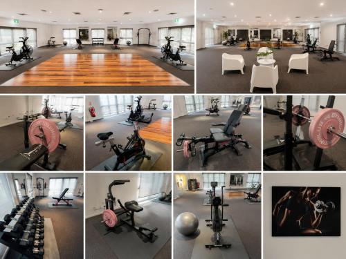 a collage of photos of a gym with exercise equipment at The Select Inn Gosford in Gosford