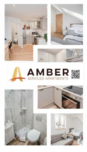 a collage of photos of a bedroom and a kitchen at City Centre Apt with FREE PARKING in Doncaster