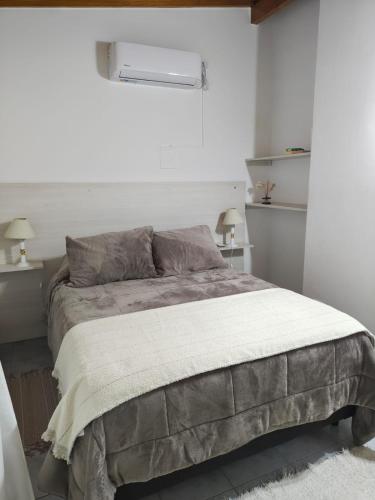a bedroom with a large bed in a white room at Quimey Ruca Alojamientos in Neuquén