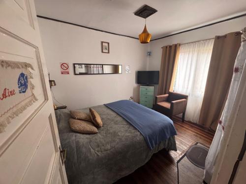 a bedroom with a bed and a chair at Jaguar Hostel in Viña del Mar