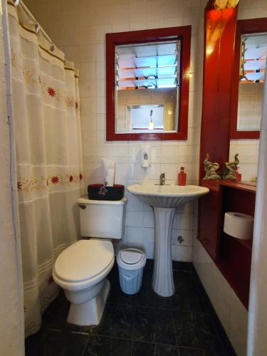 a bathroom with a toilet and a sink at Jaguar Hostel in Viña del Mar