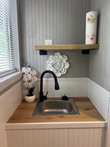 a kitchen counter with a sink in a kitchen at Berlins Cozy Apartment Pets Welcome in North Little Rock