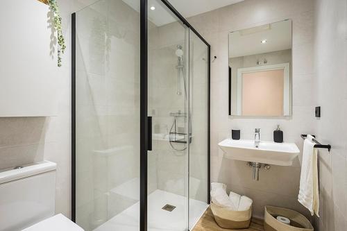 a bathroom with a shower and a sink at CasaGurutze in Elizalde