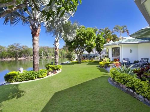a yard with palm trees and a house at Wyuna Drive 53 in Noosaville