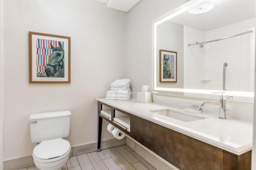 a white bathroom with a toilet and a sink at Hampton Inn Richmond KY in Richmond