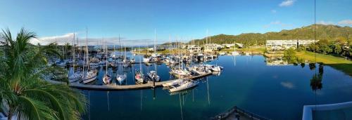 a bunch of boats docked in a marina at Blue on Blue Apartment 932 in Nelly Bay