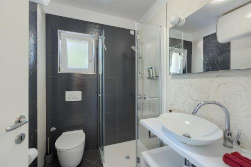 a bathroom with a shower and a toilet and a sink at Holiday House Altea in Banjole