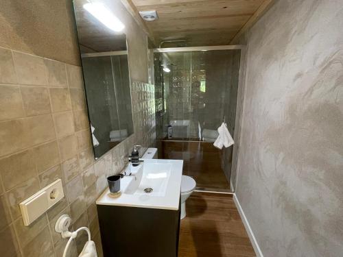 a bathroom with a sink and a mirror at Can Padrosa Mini loft 4 in Riumors