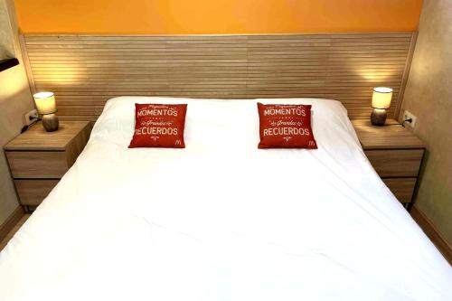a large white bed with two pillows on it at Can Padrosa Mini Loft 1 in Riumors