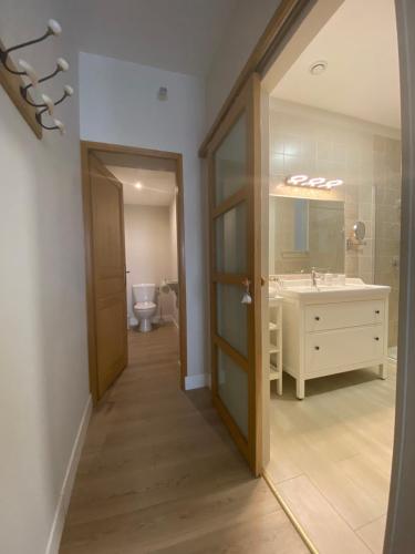 a bathroom with a sink and a toilet at La Maison du Poelon in Labarthe-sur-Lèze