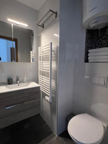 a white bathroom with a toilet and a sink at MONTANA in Jahorina