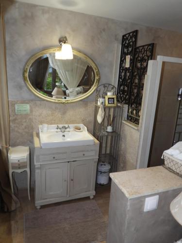 a bathroom with a sink and a mirror at Le jardin de Saint Jean in Saint-Jean-aux-Bois
