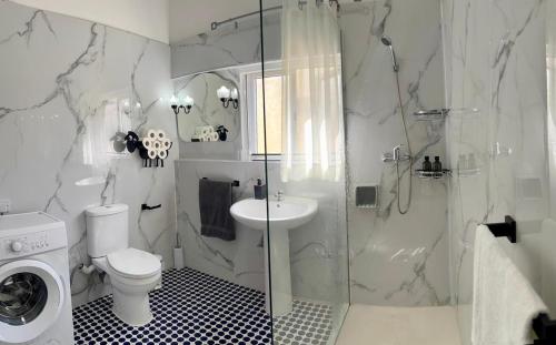 a bathroom with a shower and a toilet and a sink at 166, Rodolfu in Sliema