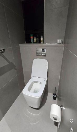 a bathroom with a white toilet in a stall at Lehumo Guesthouse in Mogales