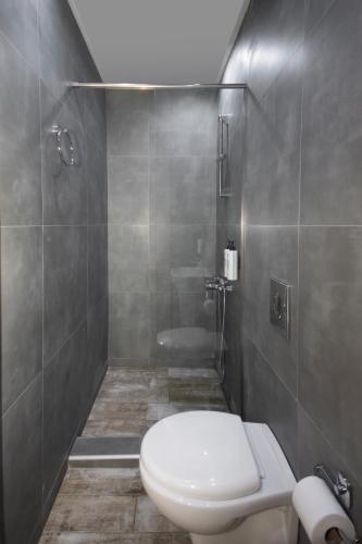 a bathroom with a toilet and a shower at Naya in Kissamos