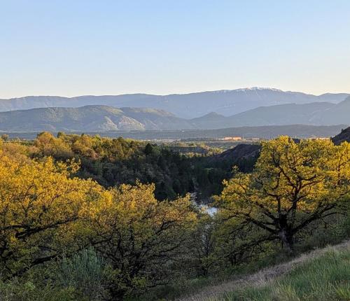 a view of a valley with trees and mountains at Campagne Vallauris chambres in Sisteron