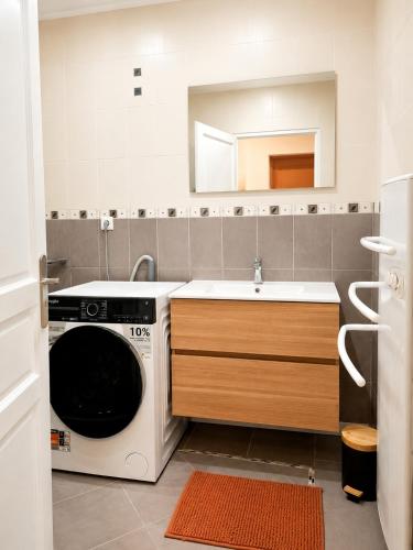 a kitchen with a washing machine and a sink at Studio Cosy tout équipé 40m2 - Entrée autonome - Parking gratuit in Distroff