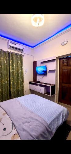 a bedroom with a bed and a tv in it at PeaceNest in Idowu