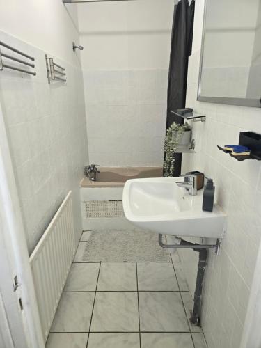 a bathroom with a sink and a bath tub at Un petit coin de paradis in Gavarret