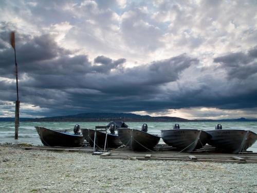a group of boats sitting on the beach at Ganter Hotel & Restaurant Mohren in Reichenau